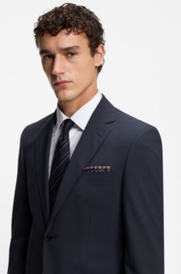 Regular fit jakkes&aelig;t i ny uld med str&aelig;k, M&oslash;rkebl&aring;