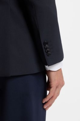 Regular fit jakkes&aelig;t i ny uld med str&aelig;k, M&oslash;rkebl&aring;