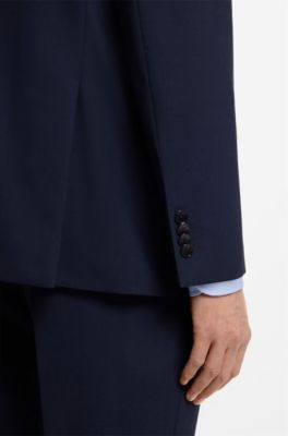 Two-piece regular-fit suit in stretch wool, Dark Blue