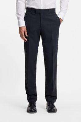 Regular fit jakkes&aelig;t i ny uld med str&aelig;k, M&oslash;rkebl&aring;