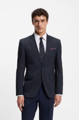 Regular fit jakkes&aelig;t i ny uld med str&aelig;k, M&oslash;rkebl&aring;