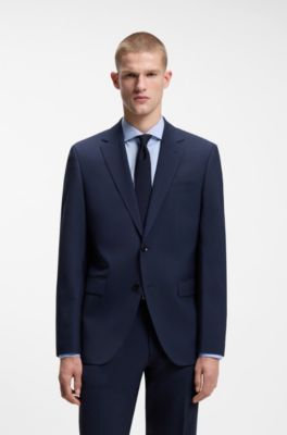 Two-piece regular-fit suit in stretch wool, Dark Blue