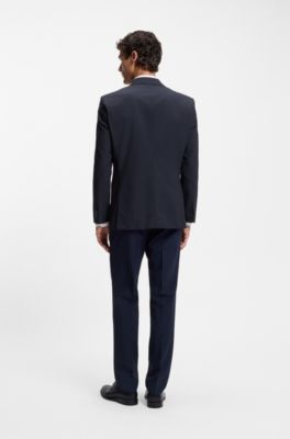 Regular fit jakkes&aelig;t i ny uld med str&aelig;k, M&oslash;rkebl&aring;