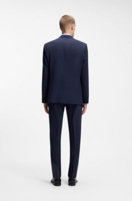 Two-piece regular-fit suit in stretch wool, Dark Blue