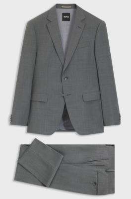 Slim-fit suit in micro-patterned virgin wool, Grey