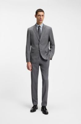 Slim-fit suit in micro-patterned virgin wool, Grey