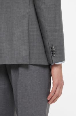 Slim-fit suit in micro-patterned virgin wool, Grey