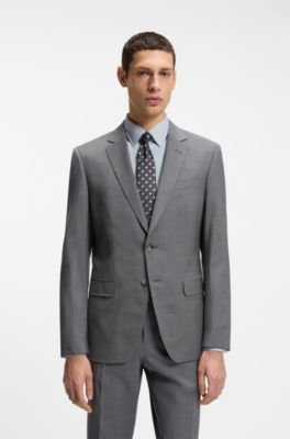 Slim-fit suit in micro-patterned virgin wool, Grey