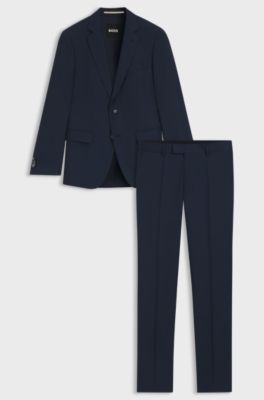Slim-fit suit in micro-patterned virgin wool, Dark Blue