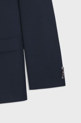 Slim-fit suit in micro-patterned virgin wool, Dark Blue