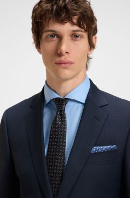 Slim-fit suit in micro-patterned virgin wool, Dark Blue