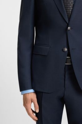 Slim-fit suit in micro-patterned virgin wool, Dark Blue