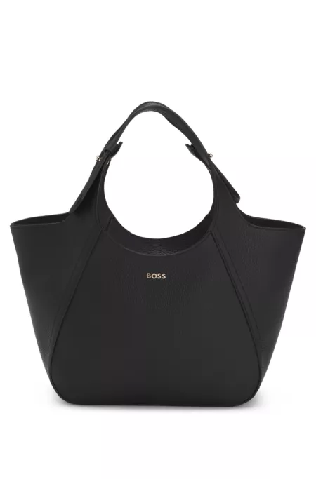 Grained-leather tote bag with logo lettering