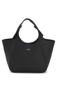 Grained-leather tote bag with logo lettering, Black