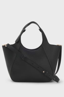Leather tote bag with logo lettering, Black