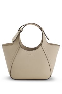 Leather tote bag with logo lettering, Light Beige