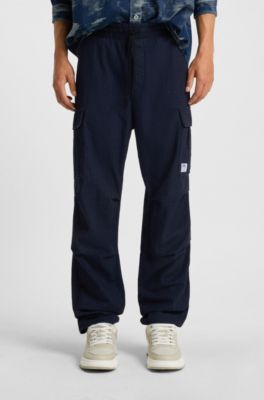 Relaxed-fit cargo trousers in denim-look ripstop, Dark Blue