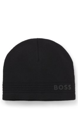 Wool-blend beanie hat with rubber-print logo, Black