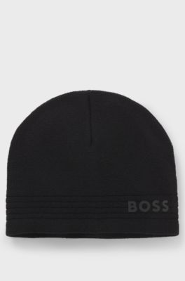 Wool-blend beanie hat with rubber-print logo, Black