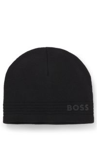 Wool-blend beanie hat with rubber-print logo, Black