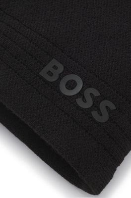 Wool-blend beanie hat with rubber-print logo, Black