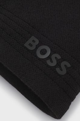 Wool-blend beanie hat with rubber-print logo, Black