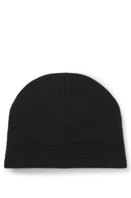 Wool-blend beanie hat with rubber-print logo, Black