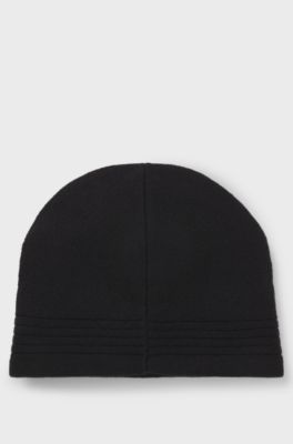 Wool-blend beanie hat with rubber-print logo, Black