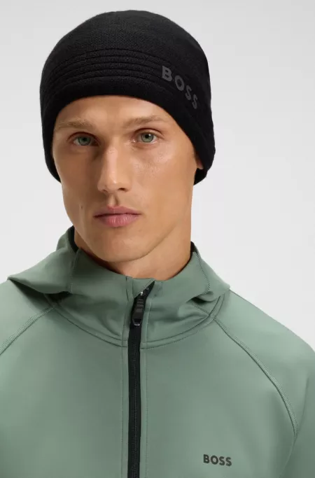 Wool-blend beanie hat with rubber-print logo