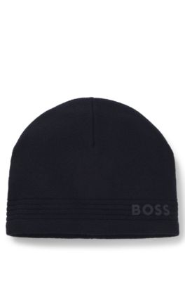 Wool-blend beanie hat with rubber-print logo, Dark Blue