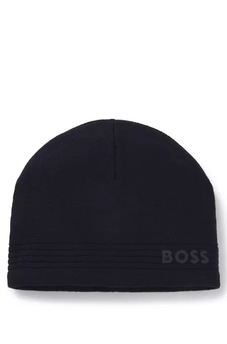 Wool-blend beanie hat with rubber-print logo