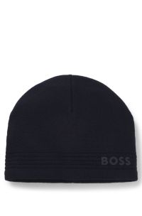 Wool-blend beanie hat with rubber-print logo, Dark Blue