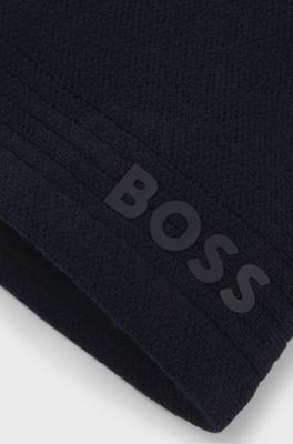 Wool-blend beanie hat with rubber-print logo, Dark Blue