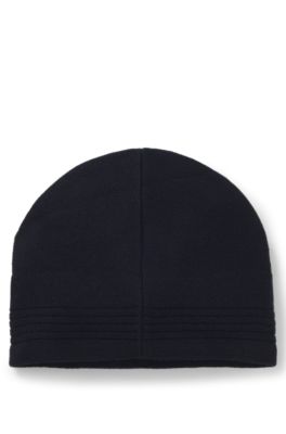 Wool-blend beanie hat with rubber-print logo, Dark Blue