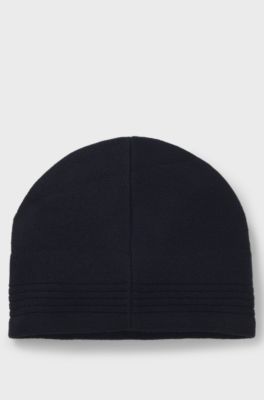 Wool-blend beanie hat with rubber-print logo, Dark Blue
