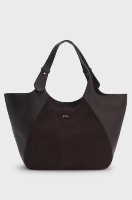 Tote bag in suede and leather, Dark Purple