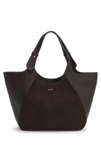 Tote bag in suede and leather, Dark Purple