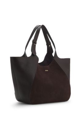 Tote bag in suede and leather, Dark Purple