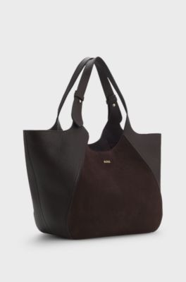 Tote bag in suede and leather, Dark Purple