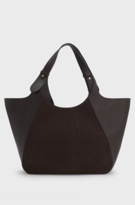 Tote bag in suede and leather, Dark Purple