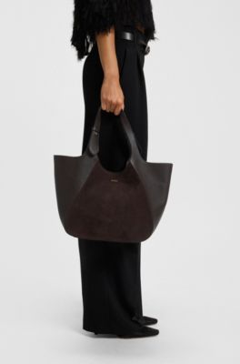 Tote bag in suede and leather, Dark Purple