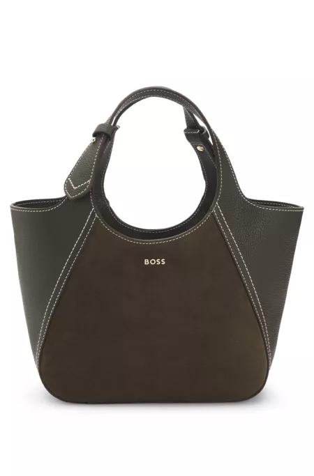 Tote bag in suede and grained leather