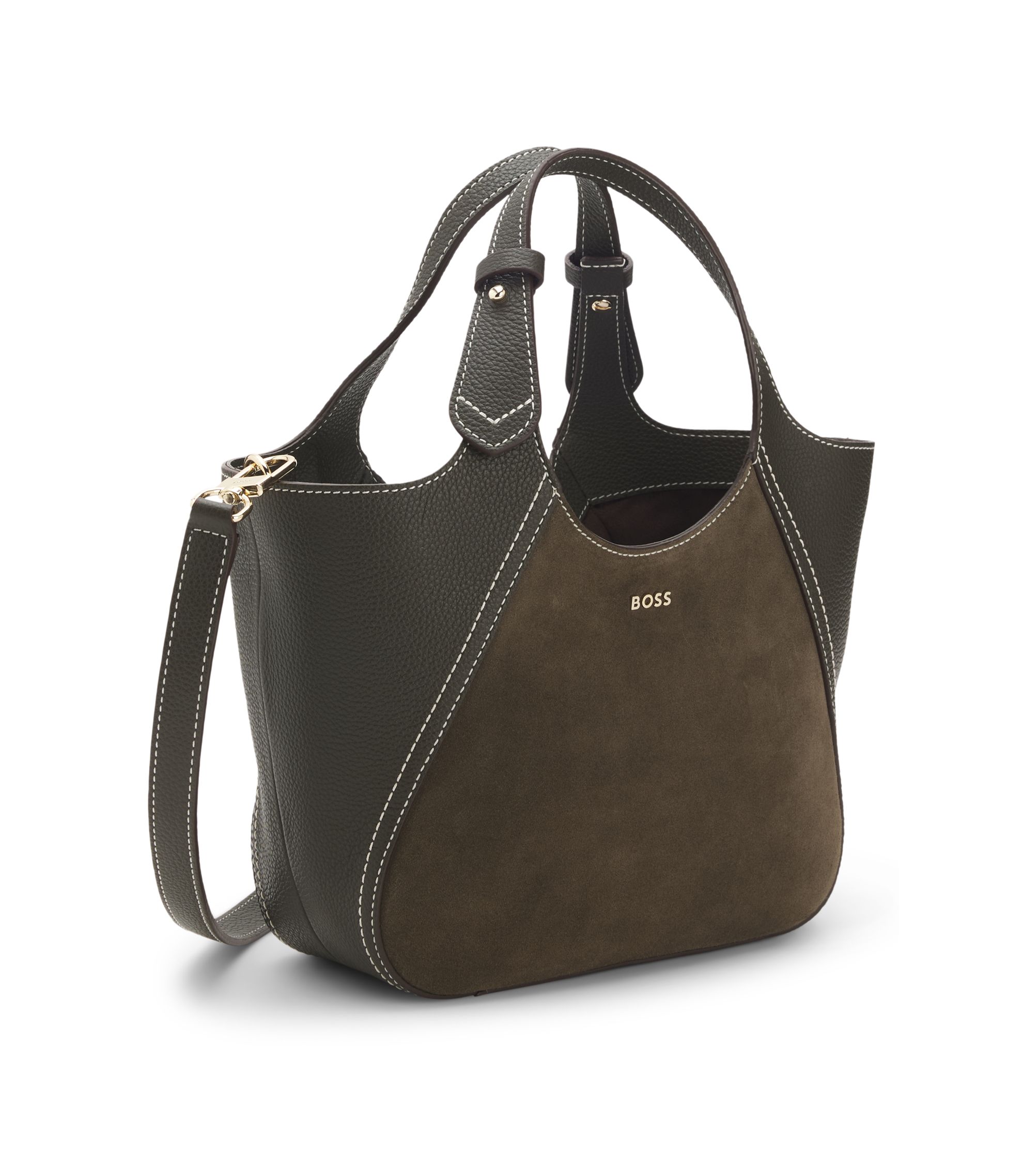 BOSS Tote bag in suede and grained leather Dark Green