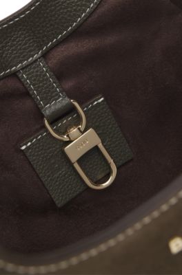 Tote bag in suede and grained leather, Dark Green