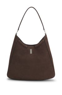 Ariell hobo bag in nubuck with Double B monogram, Dark Brown