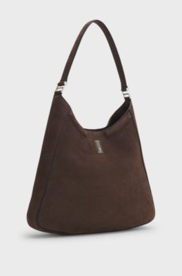 Ariell hobo bag in nubuck with Double B monogram, Dark Brown
