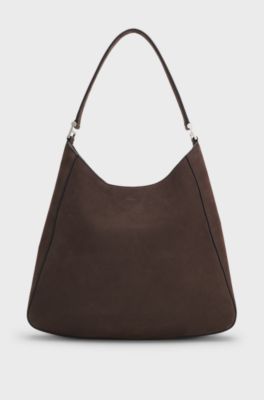 Ariell hobo bag in nubuck with Double B monogram, Dark Brown