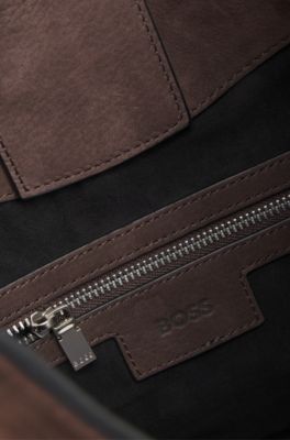 Ariell hobo bag in nubuck with Double B monogram, Dark Brown