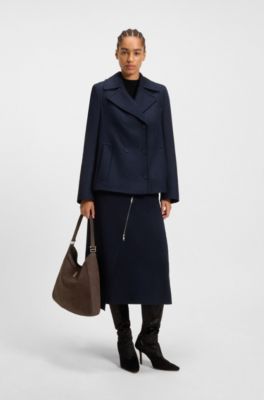 Ariell hobo bag in nubuck with Double B monogram, Dark Brown