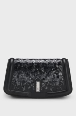 Ariell leather clutch bag with sequin embellishments, Black